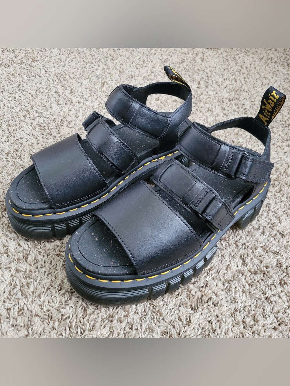 Dr. Martens Ricki 3 Strap Sandal Sandals Shoes Black Leather Chunky Platform 8